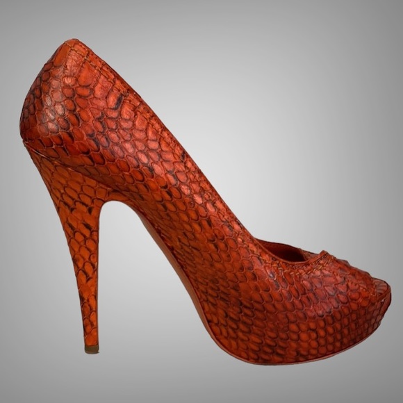 MIU MIU Python Embossed Peek A Boo Toe Heels - Picture 9 of 11